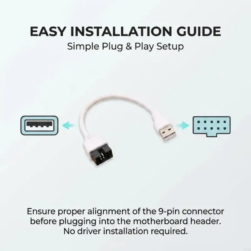 USB A Male to 9 Pin Internal Header Cable, 20cm White Sleeve Wire for PC Case USB Connection, Desktop Header Routing, and H8WD