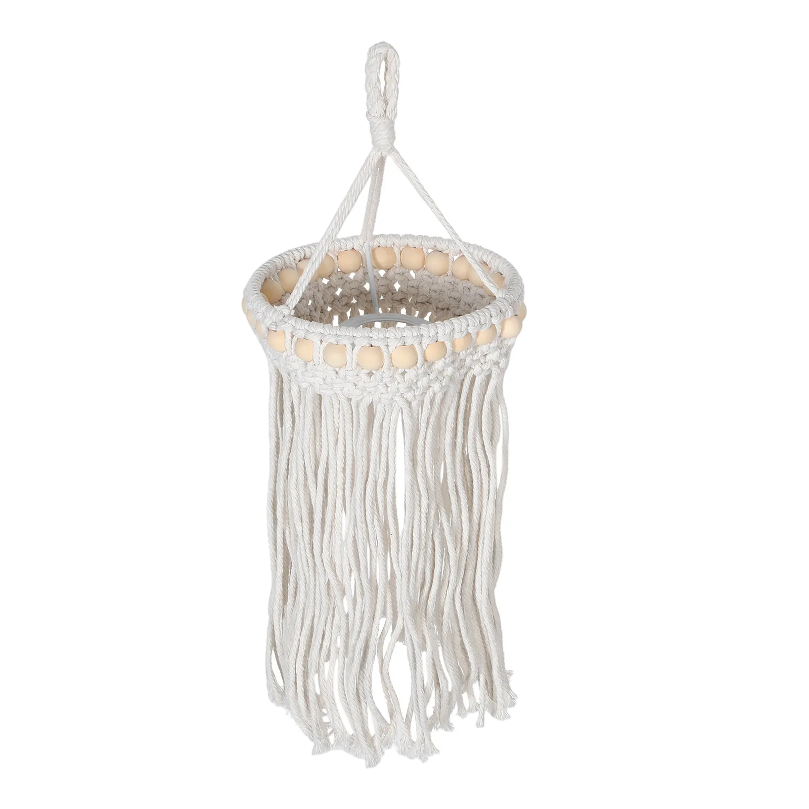 Handwoven Macrame Lampshade Boho Pendant Light Cover with Fringe Tassels for Living Room Bedroom Coffee Shop Modern Boho Ceiling