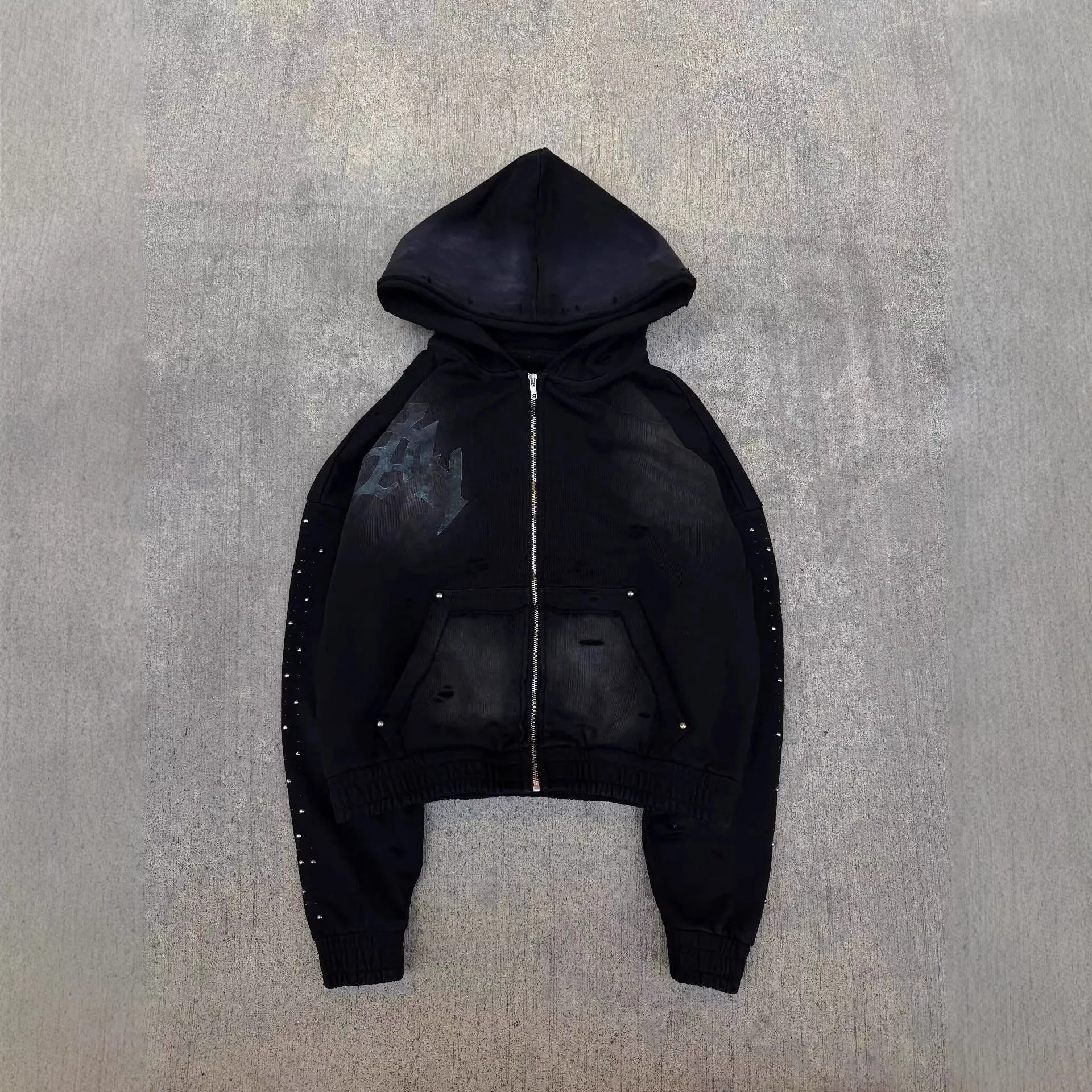 

Новая персонализированная толстовка с камнями-стразами 2026 года, ретро-стиль, уличная мода, с длинным рукавом, свободный крой, универсальная повседневная верхняя одежда