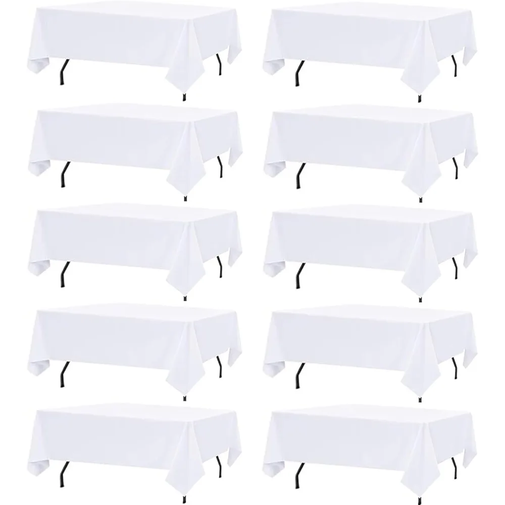 

Rectangular White Tablecloths Set of 10 for 8-Foot Tables, 60 x 126 Washable Polyester Covers, Reusable