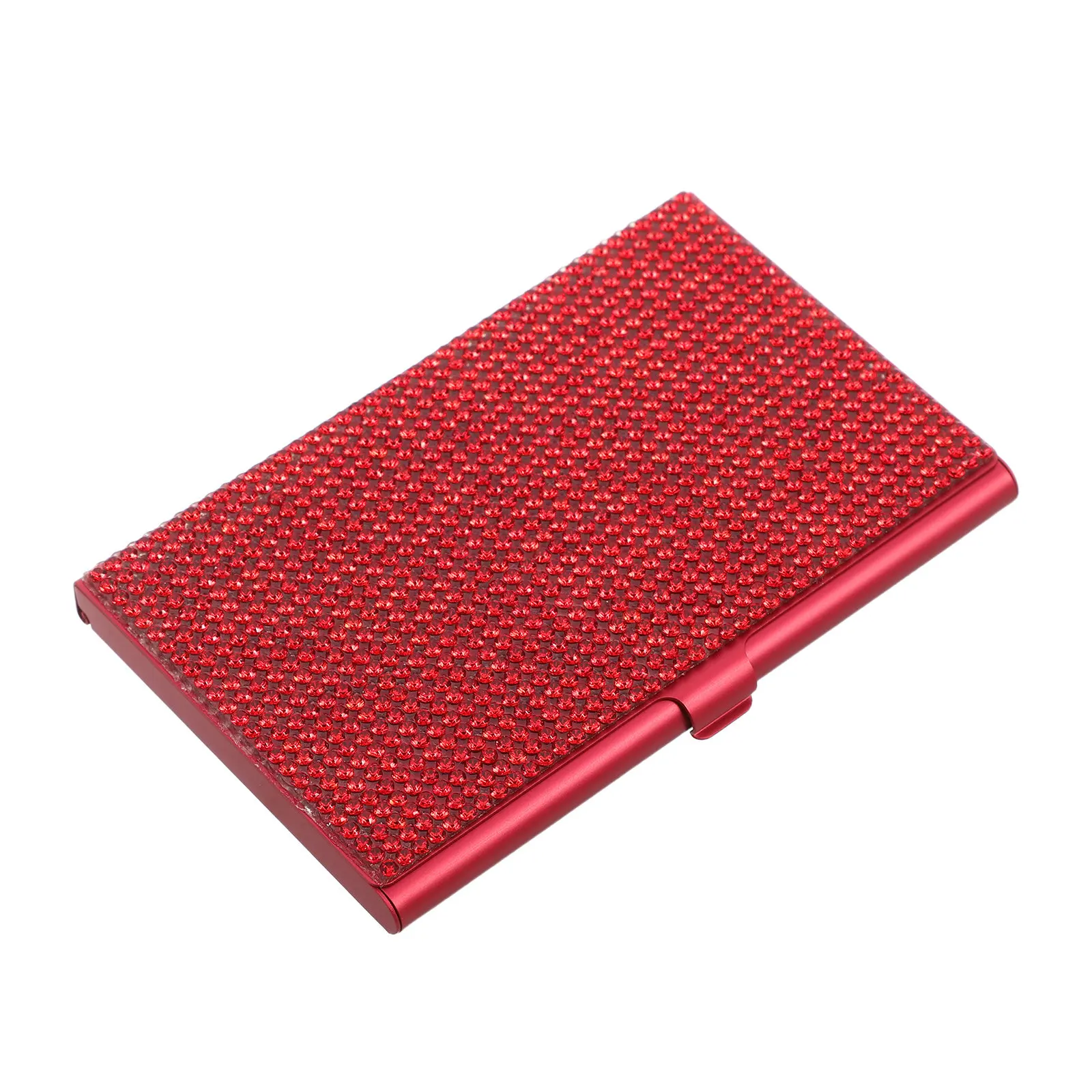 Bling Business Card Holder Red Metallic Rhinestone Slim Card Case for Women Office Business Events Bling Gifts for Women