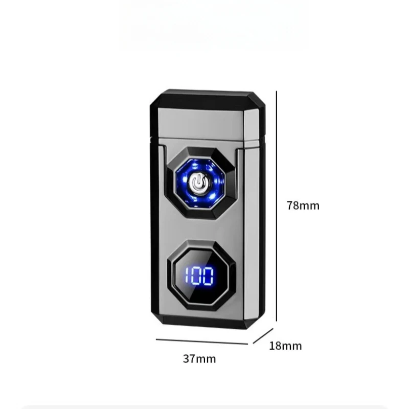 Metal High Power Windproof Arc Charging USB Lighter Outdoor Strong Light Large Capacity Battery Level Display Electric Lighter