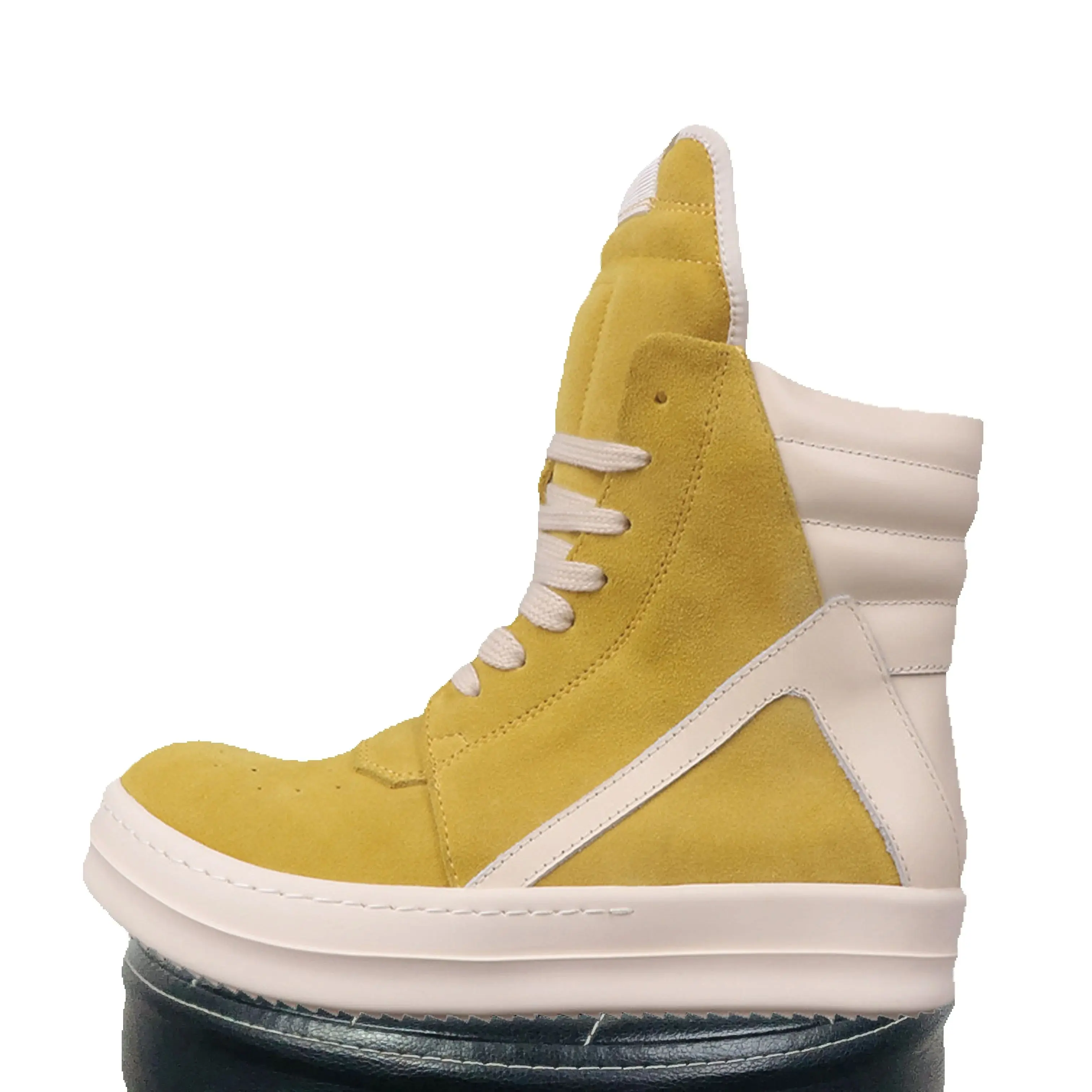 

Мужские высокие туфли, замшевые женские кроссовки, повседневные роскошные осенние желтые дизайнерские ботинки на молнии со шнуровкой