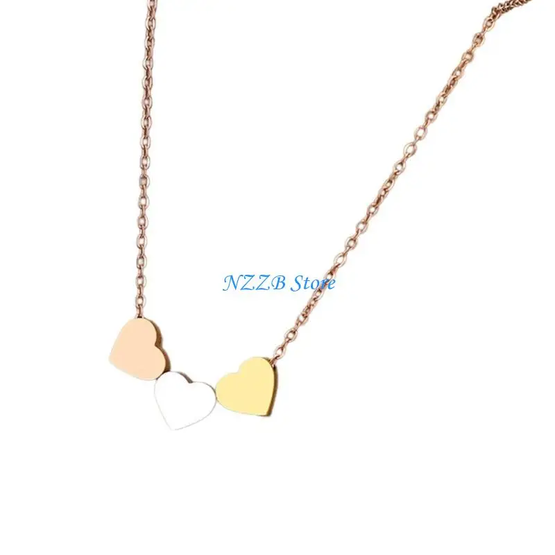 

T21F Simple Love Pendant Neckchain 3 Hearts Choker Necklace Fashionable Neck Jewelry