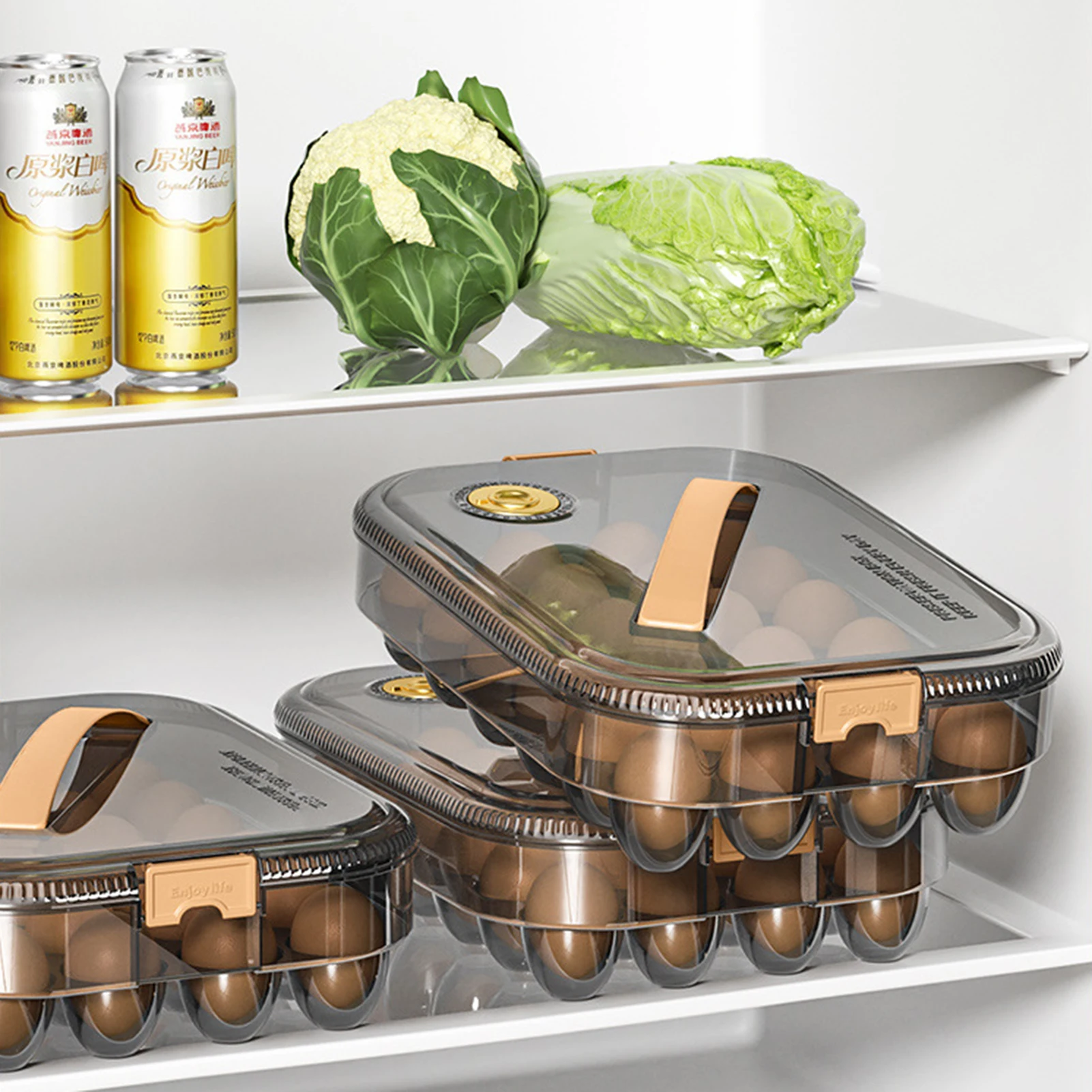 Egg Storage Box Thickened Plastic Refrigerator Freezer Timer Egg Organizer
