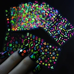 24/30pcs 3D Neon Summer Nail Stickers Set Colorful Daisy Flowers Leaves Nail Art Sticker Fluorescence Floral Adhesive Decoration