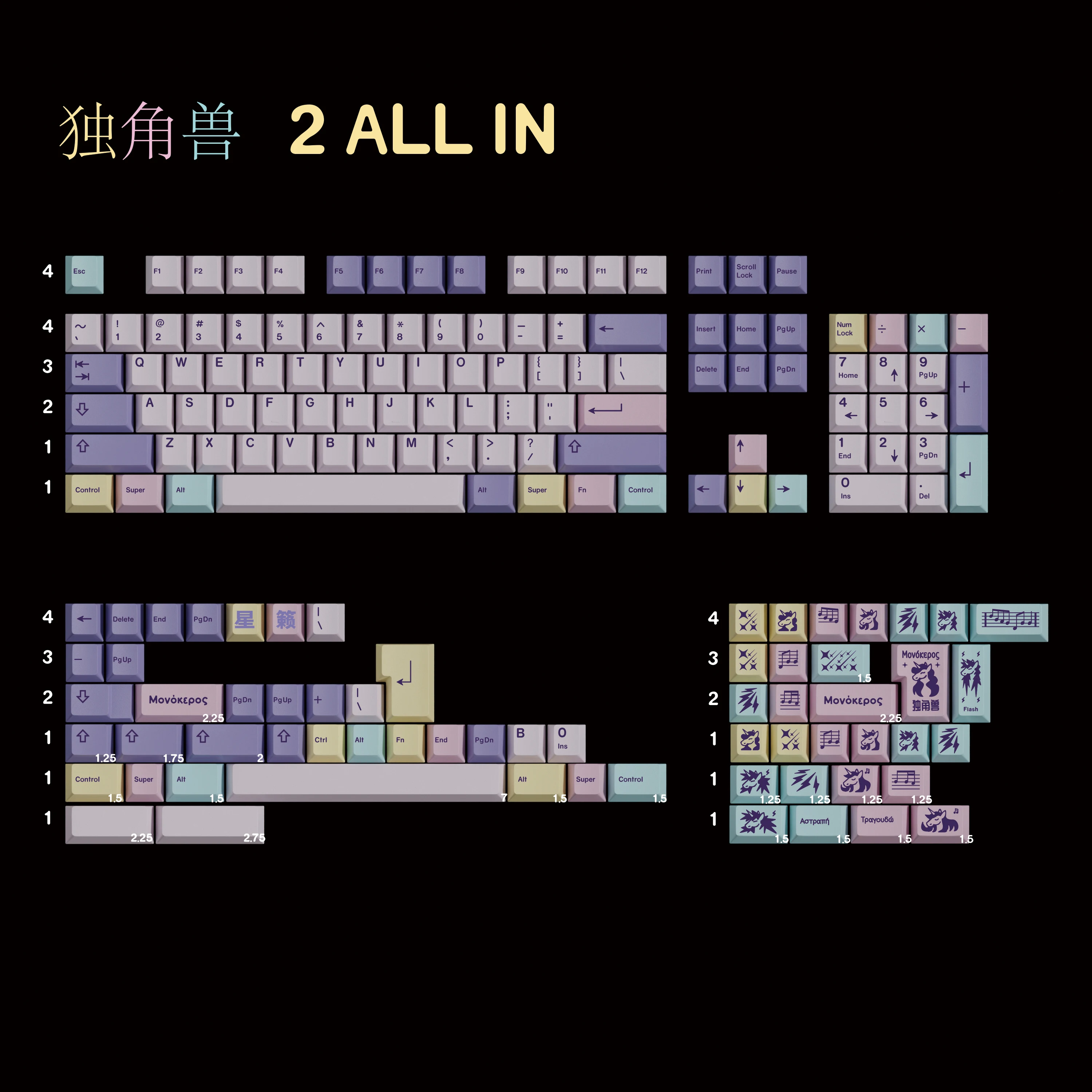 

PBT Keycaps Unicorn Keycap Cherry Profile Dye Subb Cute Key caps For MX Mechanical Keyboard 6.25u 7u 2.25u 2.75u Split Space ISO