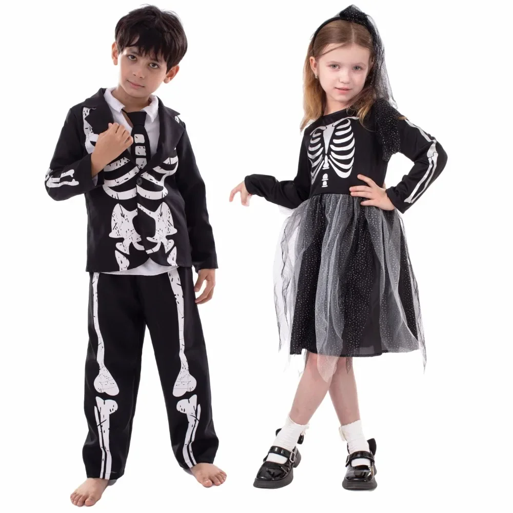 

Halloween Scary Skeleton Cosplay Costume Horror Disguise Skull Dress Suits for Kids Outfits Carnival Party Clothes Roleplay