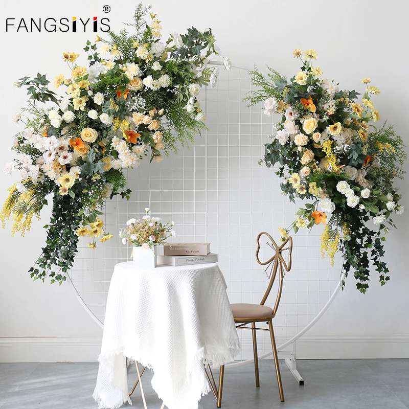 

Customize Green Wedding Layout Decorative Artificial Floral Wall Round Arch Hanging Flower Row For Mall Photography Flower Stand