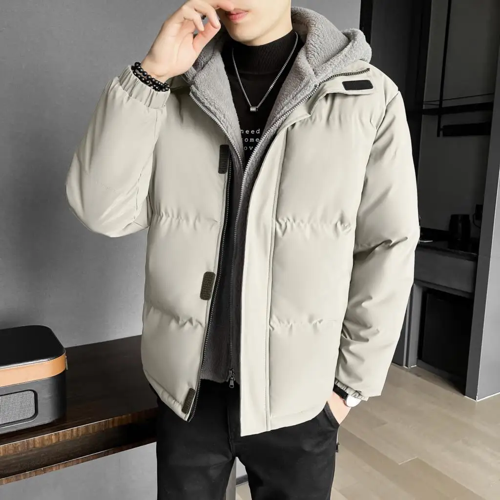 Double Layer Men's Fleece Casual Jacket Winter Warm Hooded Jacket Thickened Cotton Coat Men's Trendy Outdoor Windproof Jacket