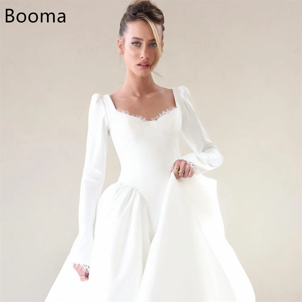 

Booma A-Line Princess Lace Elegant Wedding Dresses Long Sleeve Satin Simple Brides Gown Custom Made 2025