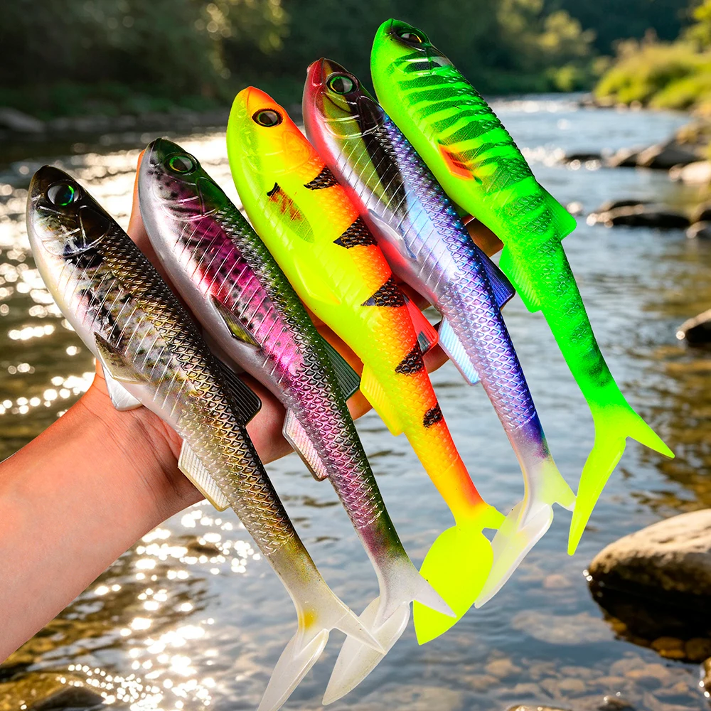 Sunlure 2/5/8 Stück T-Tail Weichköder mit 3D-realistischen Fischaugen, Swimbait, künstlicher Silikon-Shad-Köder für Bass, Salzwasser-Angelzubehör – Detail 8