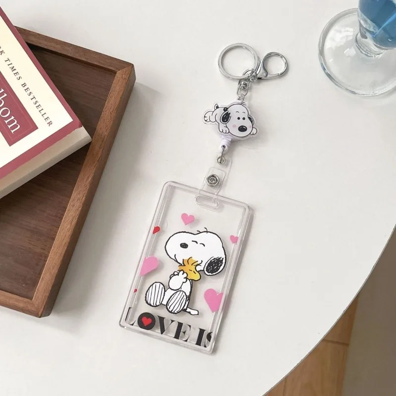 Nuovo Snoopy animazione periferica telescopica copertina della carta portachiavi cartone animato bus pasto carta custodia di protezione della carta scolastica all'ingrosso