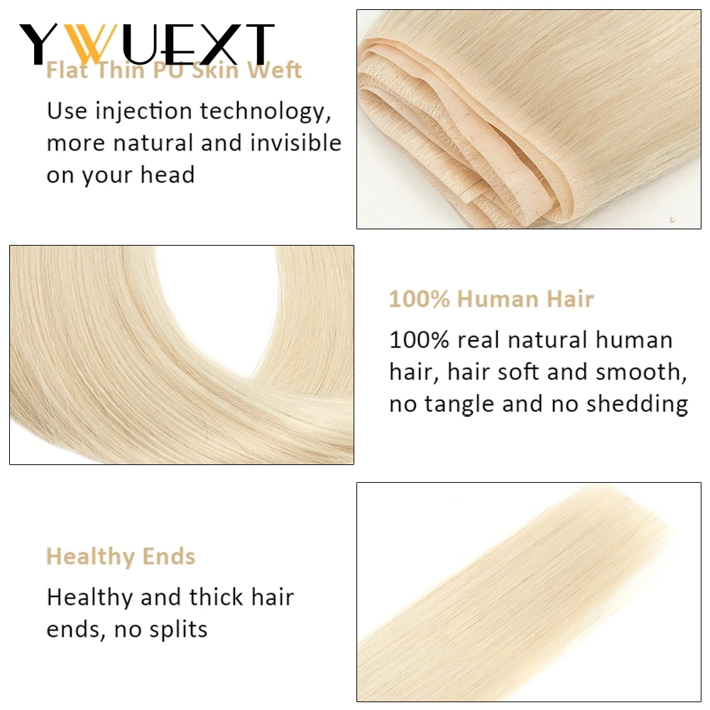 YWUEXT capelli di trama a nastro lungo dritto naturale 12 "-22" fasci di capelli umani invisibili iniettati larghezza 120cm 80-100g