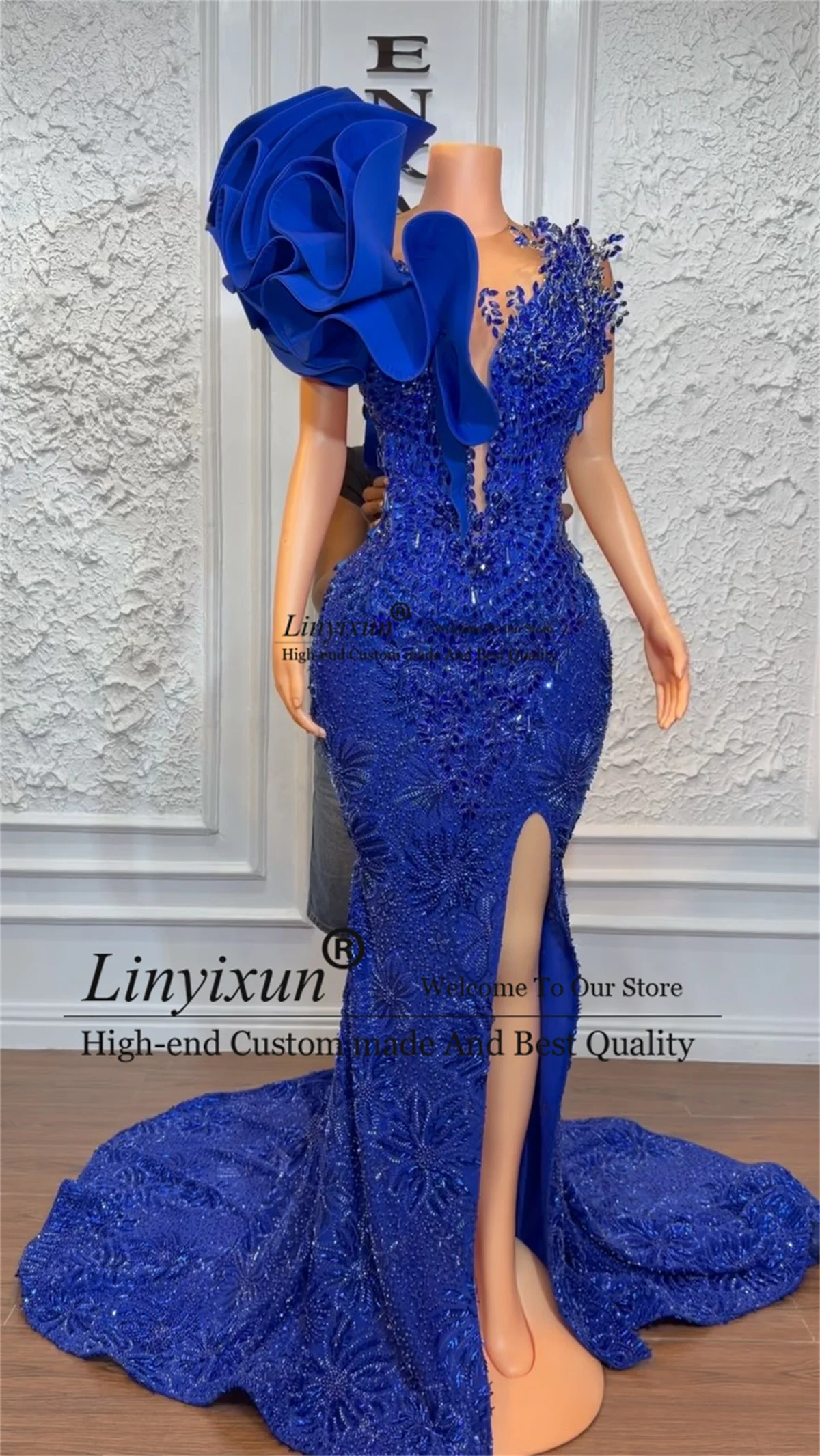 Sparkly Diamond Rhinestones Prom Dresses For Black Girl Customized Sequins Ruffles Sleeves Evening Party Second Reception Gown