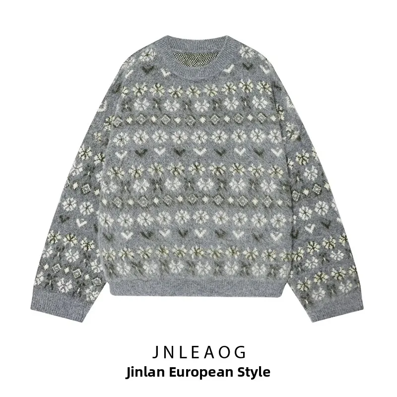

Faionable Color Blo Knitted Sweater JNLEAOG Autumn New Arrival Women's Loose Fit Long Sve Polyester Geometric Pattern