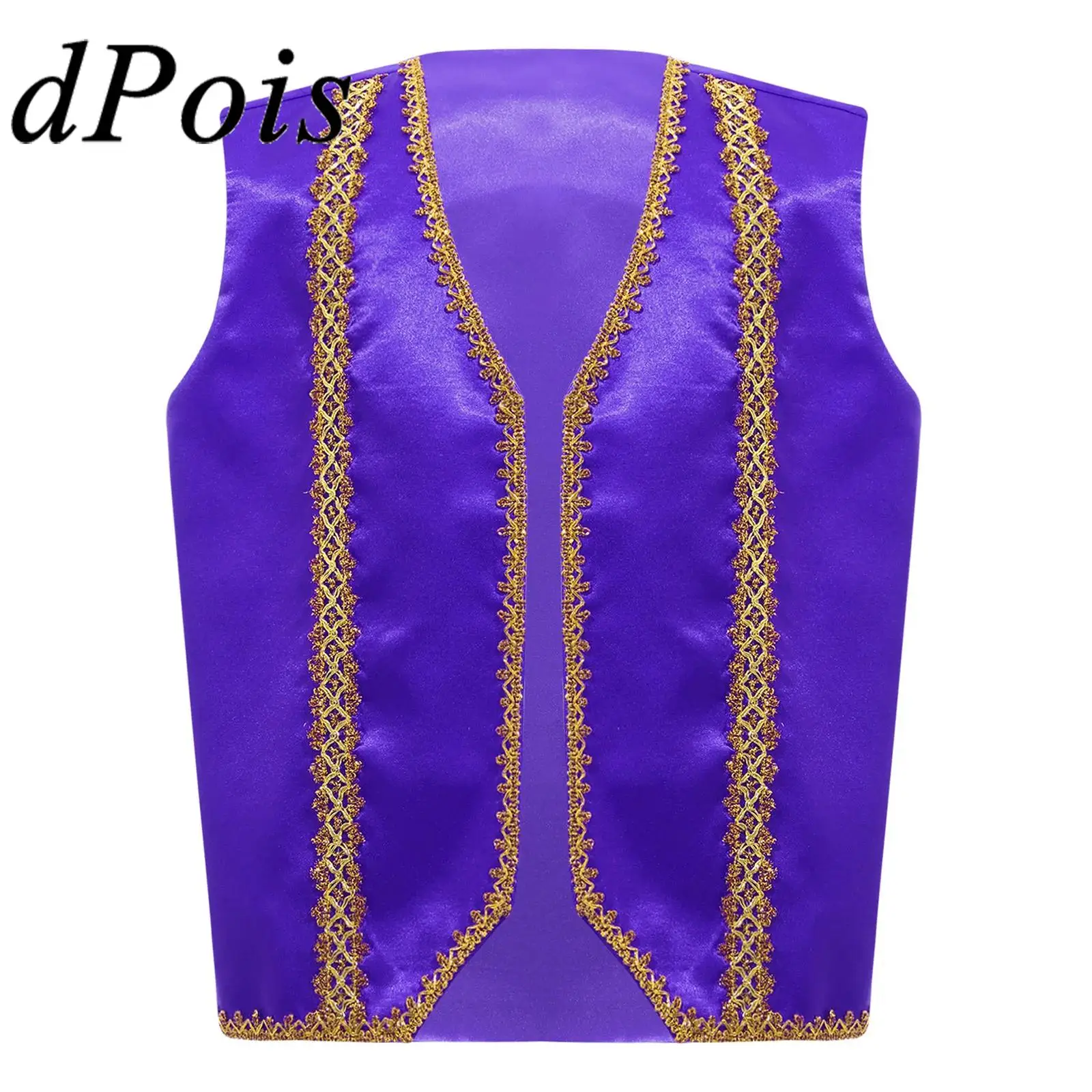 Kids Boy Medieval Renaissance Cosplay Costume Holiday Dressup Halloween Arabian Prince Costume Golden Trim Gothic Steampunk Vest