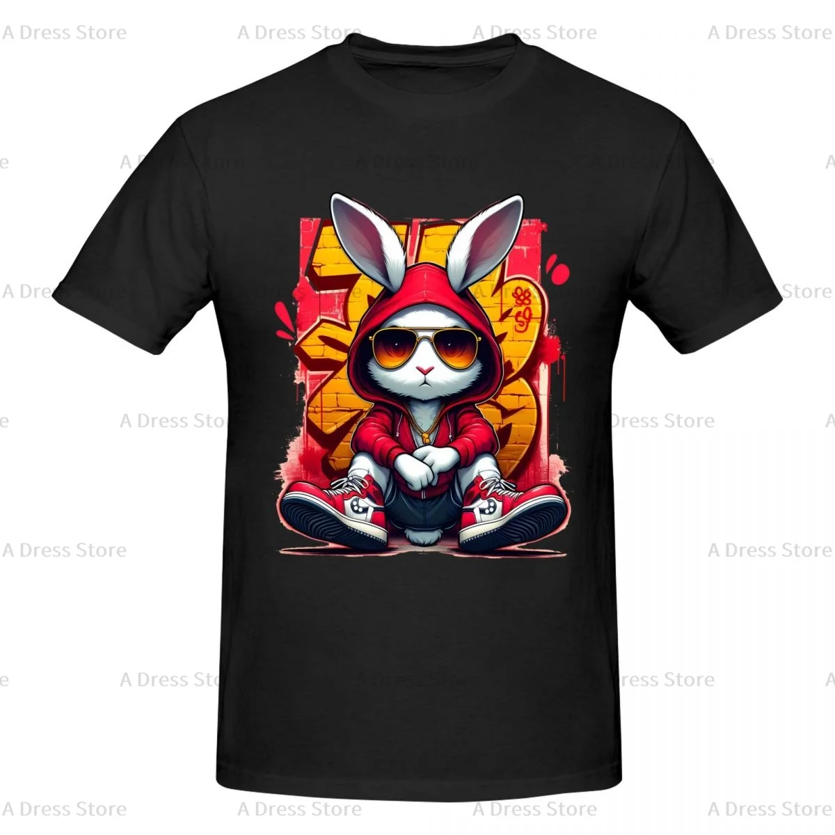 

Simple Power Of Fish Bump Rabbit Bunny Men's round neck Oversized T-shirt,Men's summer Vintage Casual Cotton Tee Shirt Gift