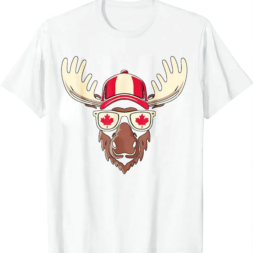 Canada Day Canadian Flag Maple Leaf Moose Sunglasses T-Shirt Summer Casual T Shirt Graphic T Shirts Camiseta Streetwear