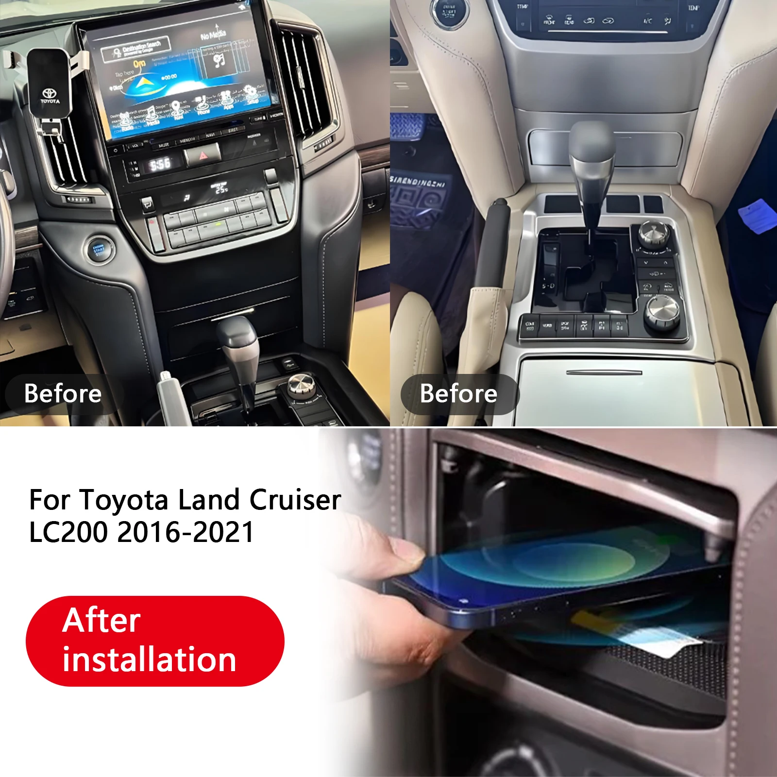 Para toyota land cruiser lc200 2016-2021 console central do carro carregador de telefone rápido carregador sem fio placa de carregamento suporte de ca