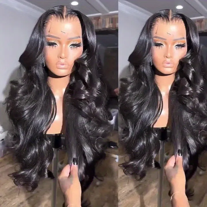 شعر مستعار بدانتيل أمامي شفاف بكثافة 200% 13 × 4 بدون صمغ - شعر بشري ريمي برازيلي مموج للنساء، طراز أنيق، سهل