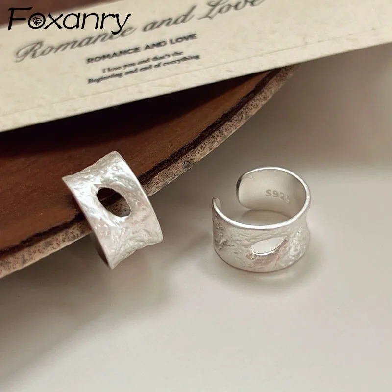 Foxanry Prevent Allergy Silver Color Earrings For Women New Fashion Simple Hollow Geometry Handmade Party Non-fading Jewelry