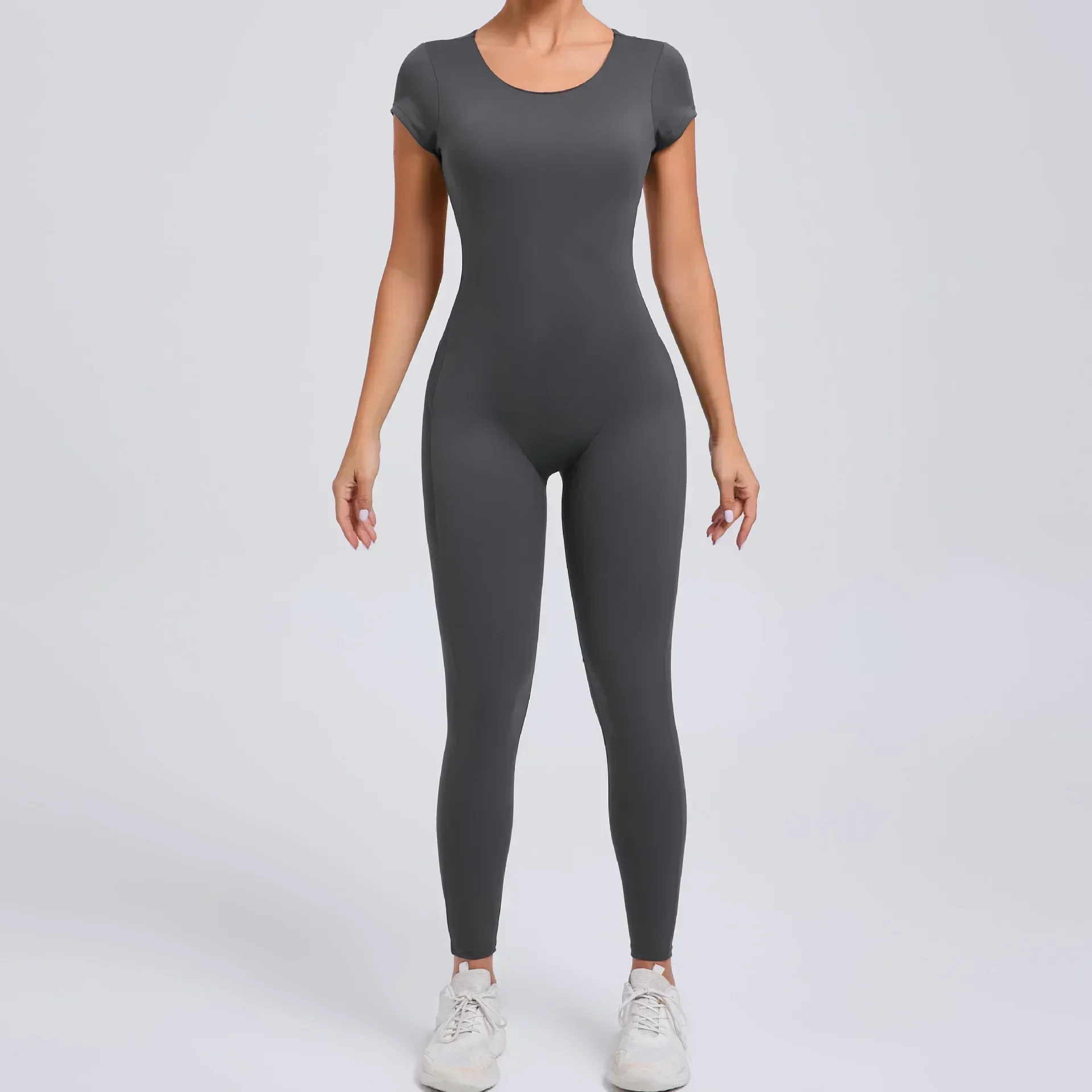 Seamless Yoga Jumpsuits Sports Fitness Hip-lifting Short-sleeved Backless One-piece Workout Gym Leggings Tracksutis for Women image 3