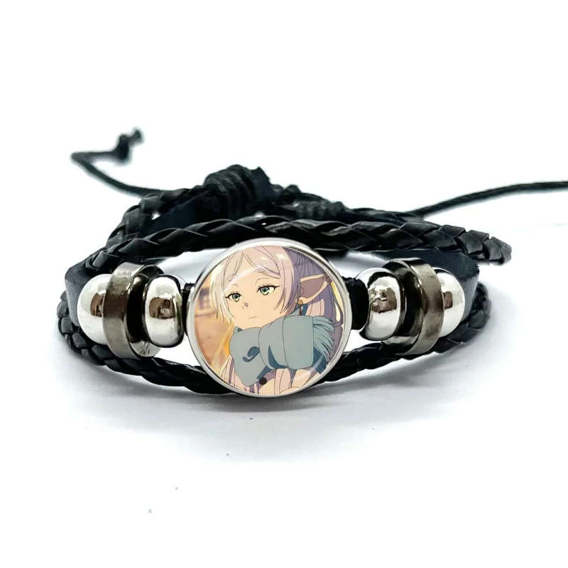 Anime Frieren Beyond Journey's End Leather Bracelets Glass Dome Multilayer Braided Bracelets Bangles Handmade Jewelry Gifts