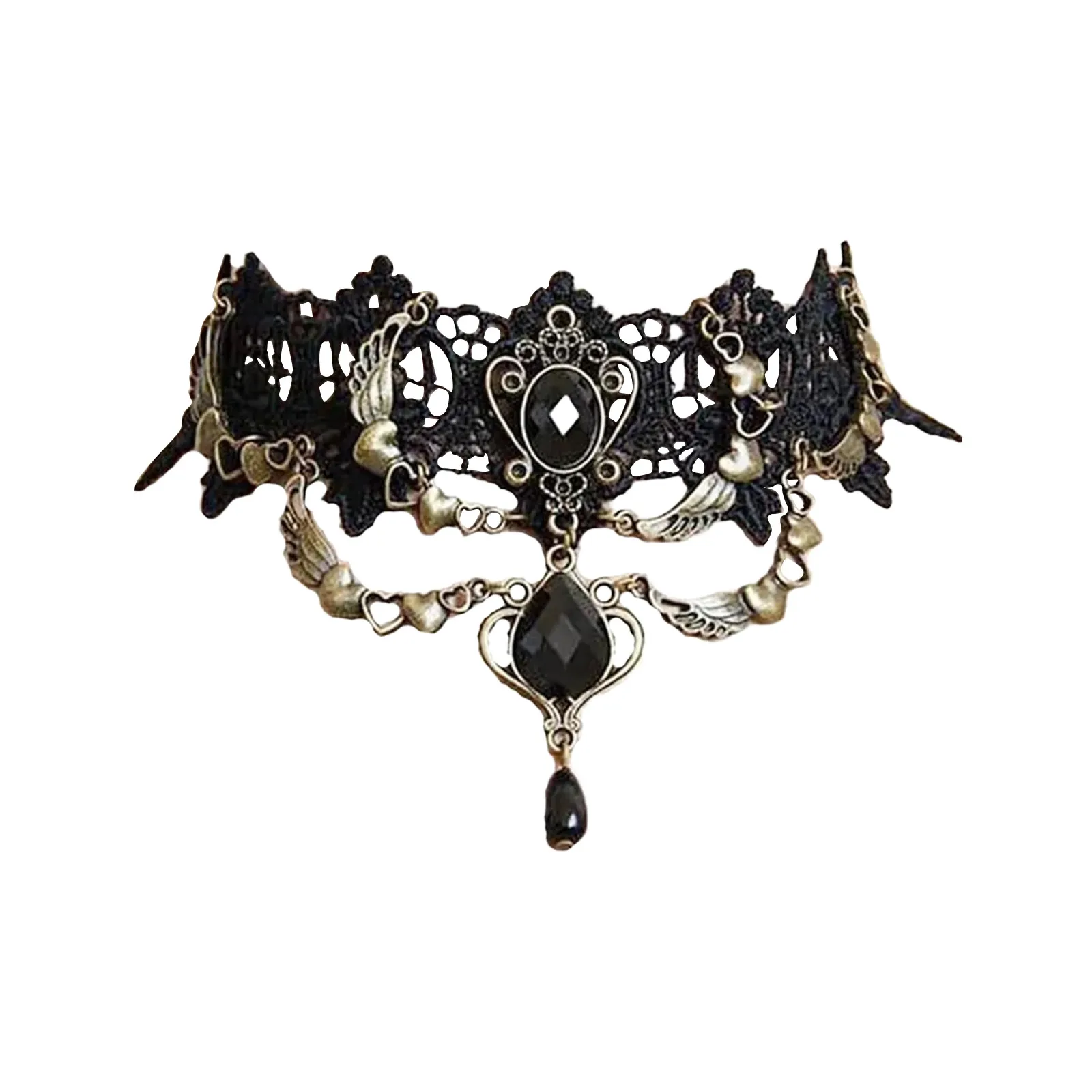 الموضة القوطية الأسود كريستال الدانتيل المختنق قلادة للنساء موضة فيكتوريا خمر سلسلة الترقوة طوق بيان مجوهرات