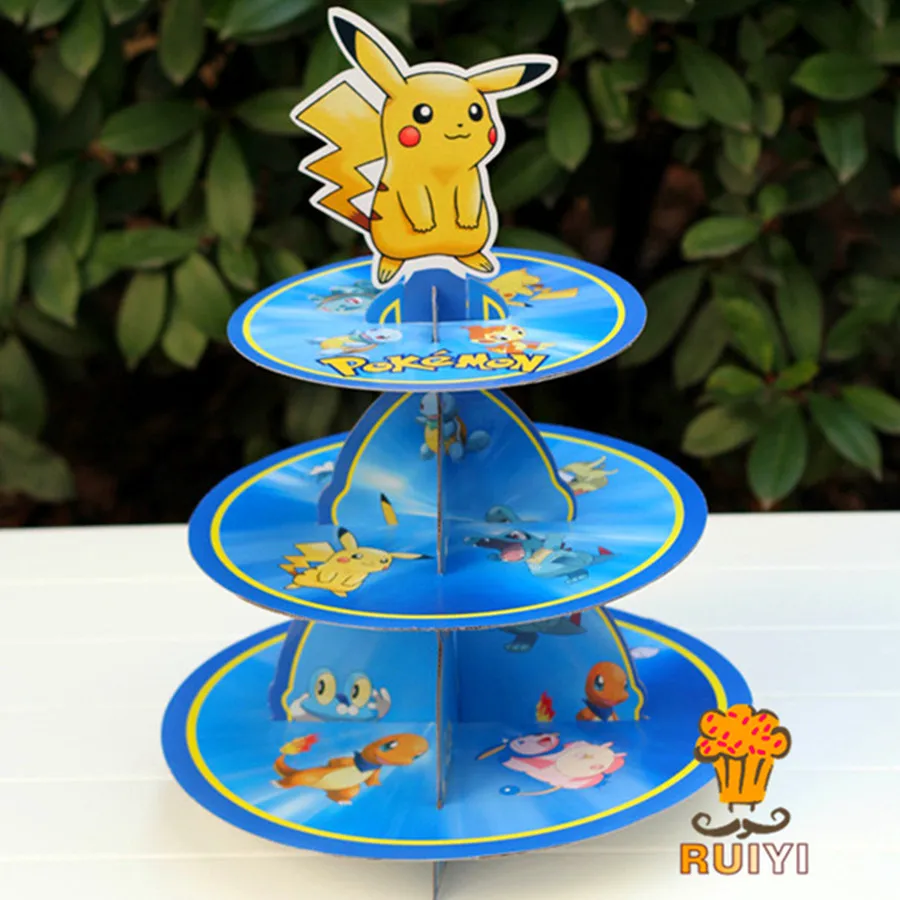 

Трехъярусная подставка для торта с Пикачу и Покемоном, милая мультяшная подставка для торта, детские украшения для дня рождения, десертный поднос, товары для вечеринок
