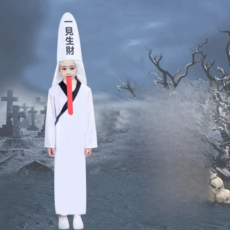 Halloween kostuum Par Bla en wit ongebruikelijke prestatiekleding Death God Qing Dynas Zombie Jingjing Terror Ghost Outfit