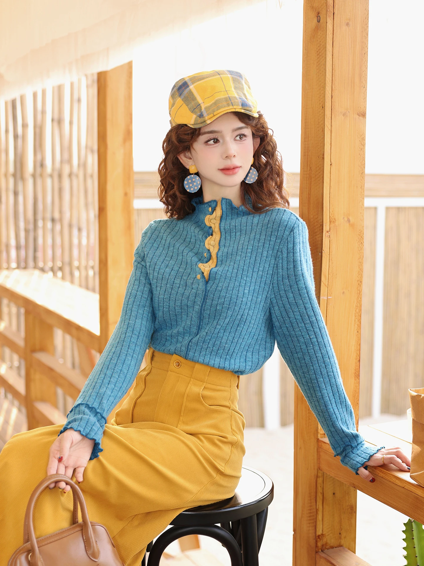 

Женская трикотажная кофта Chend's с длинным рукавом, свободного кроя, с воротником-стойкой, винтажный стиль, из смесового полиэстера