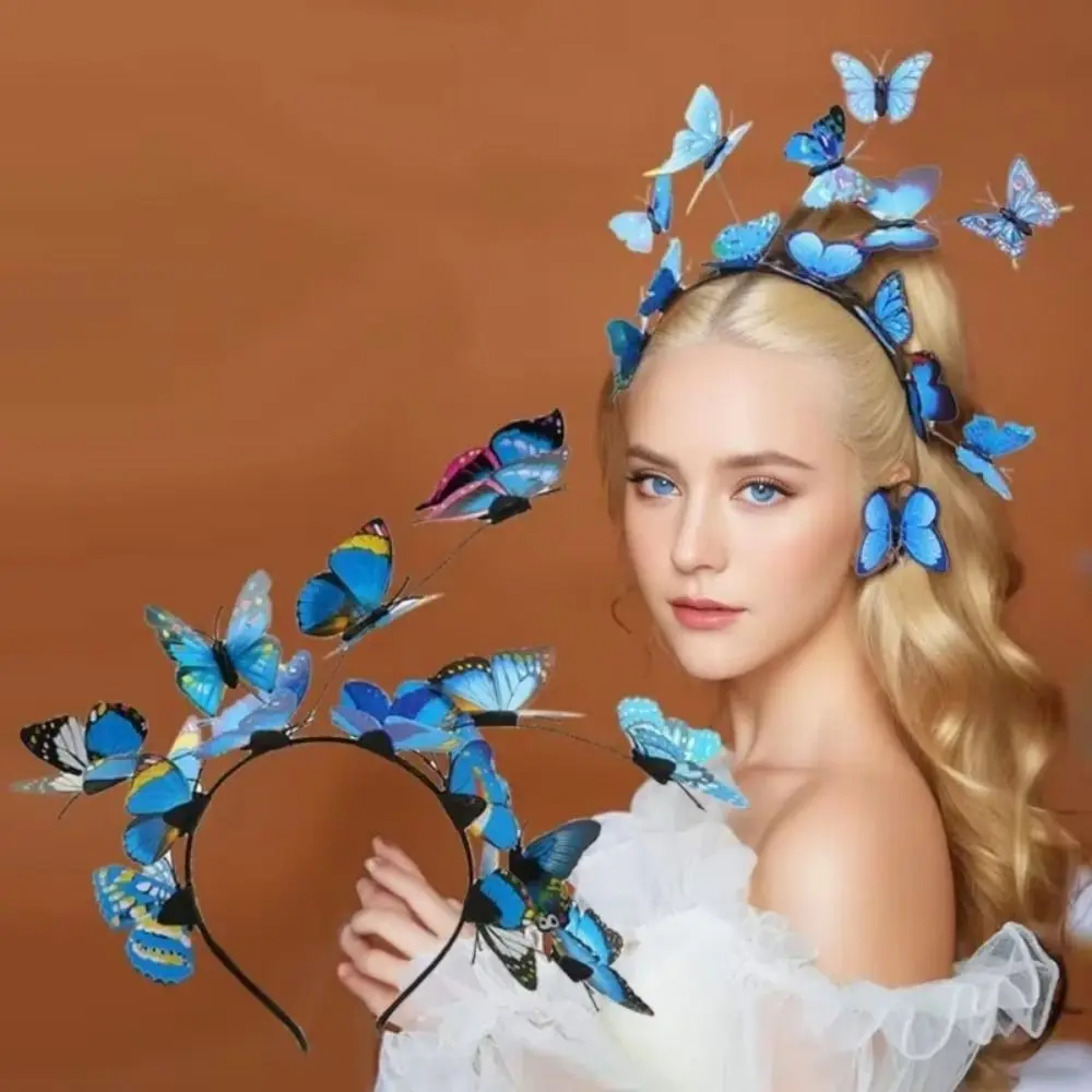 Korean Style Butterfly Headband Flower Ring Glow Simulation Fairy Headband Elegant Fashion Bridal Headpiece Stage Performances