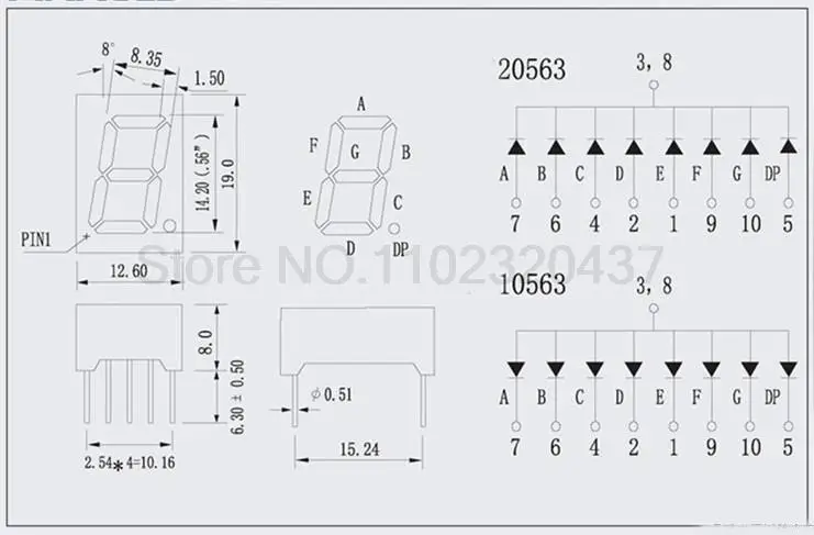 Display LED azul para Nixie Tubo, Digital Plástico Metal, anodo comum, 0,56 polegadas, 1 bit, 7 segmentos, 20PCs