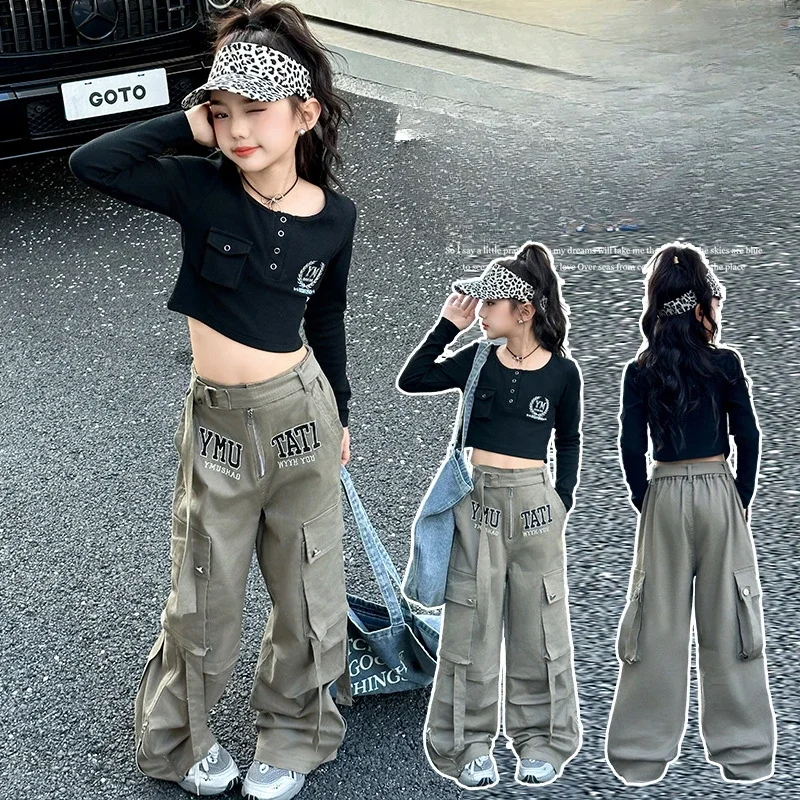 

Girls Trousers Children 2024 New Autumn Collection Green Fashion Simple Casual Bottoms Pants Korean Simple Style Trousers