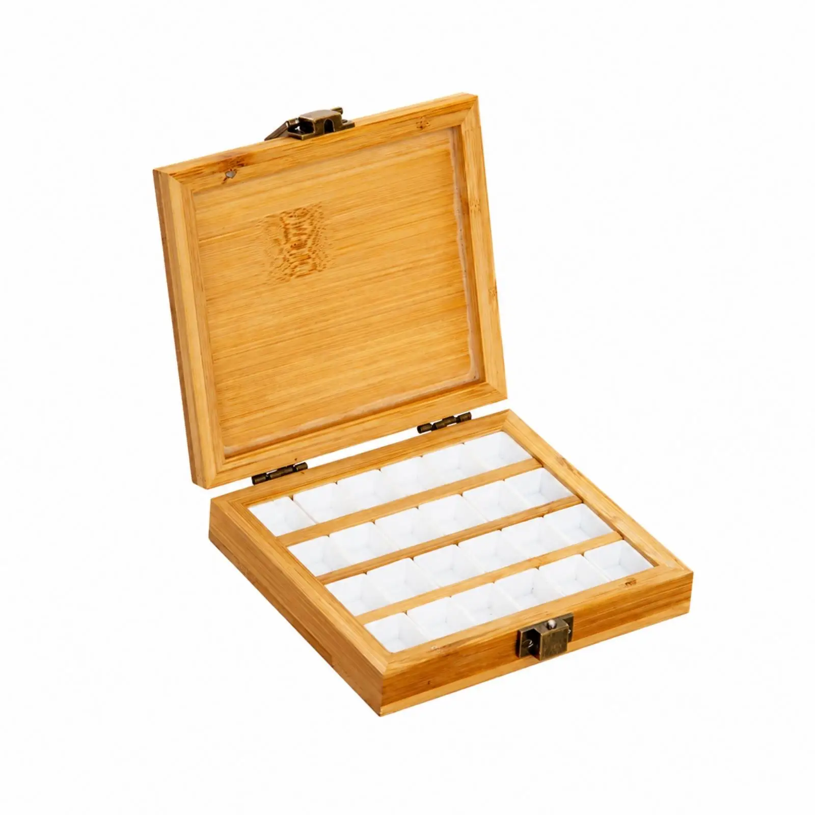 Wooden Nail Art Paint Palette Box with Hinged Lid and Compartment Tray for Watercolor Pigments Portable Craft Storage Organizer - view 2