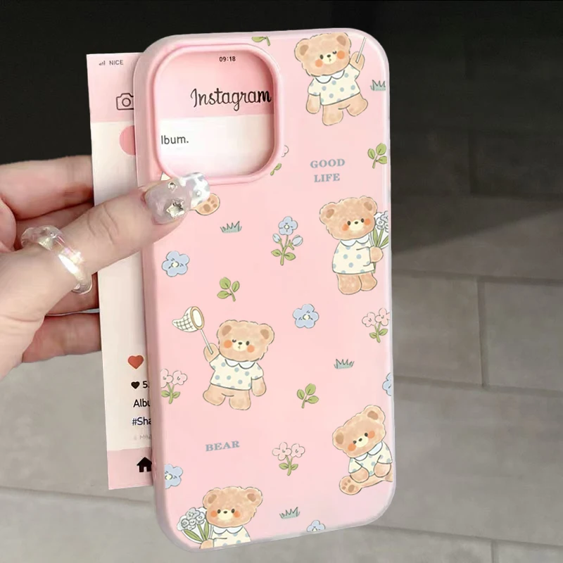 Sweet Flower Bear Phone Case For Samsung S25 S24 S23 S22 S21 Ultra Plus S25 S24 FE A56 A36 A26 A55 A35 A16 A15 A07 Soft Cover