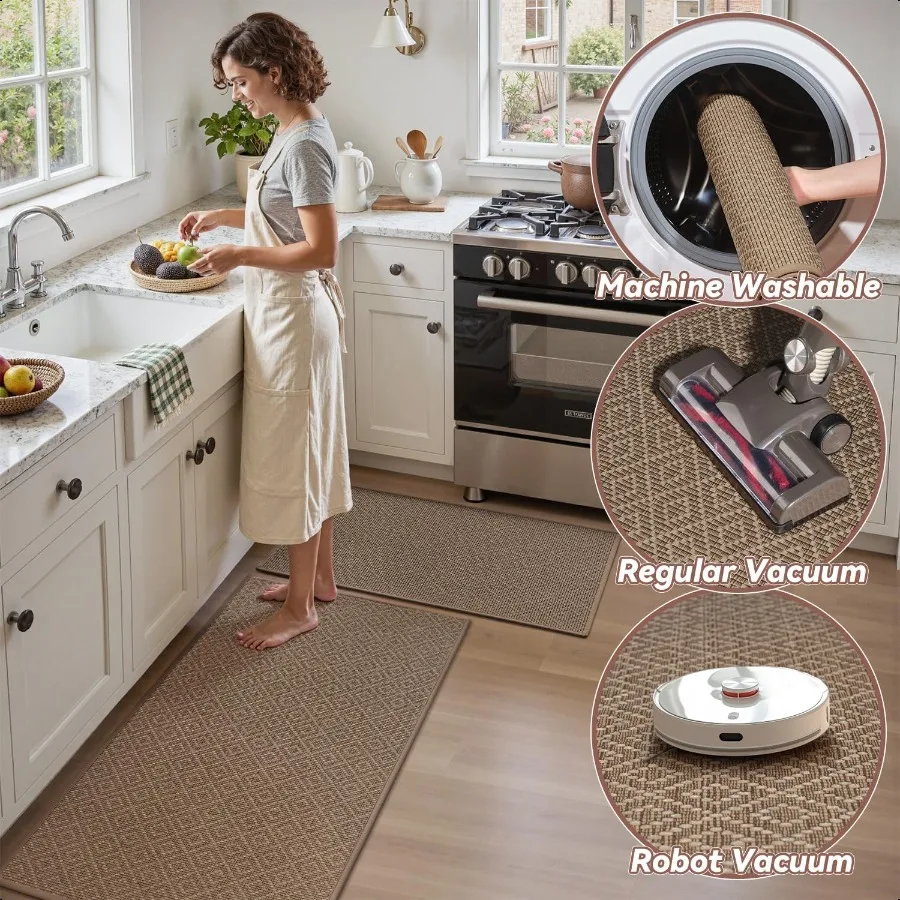 Kitchen Floor Mat Rubber Backed Kitchen Rugs Non Slip Washable er Absorbent Kitchen Mats for Floor Front of Sink 20"x32" Brown