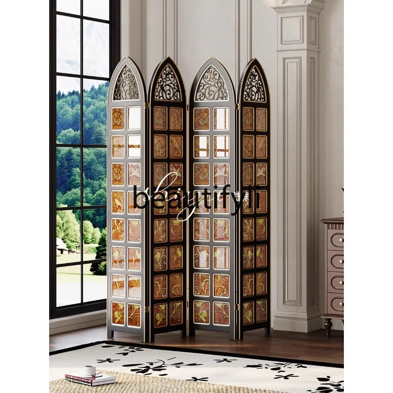 

Glass screen retro style stained glass screen design sense church style partition screen