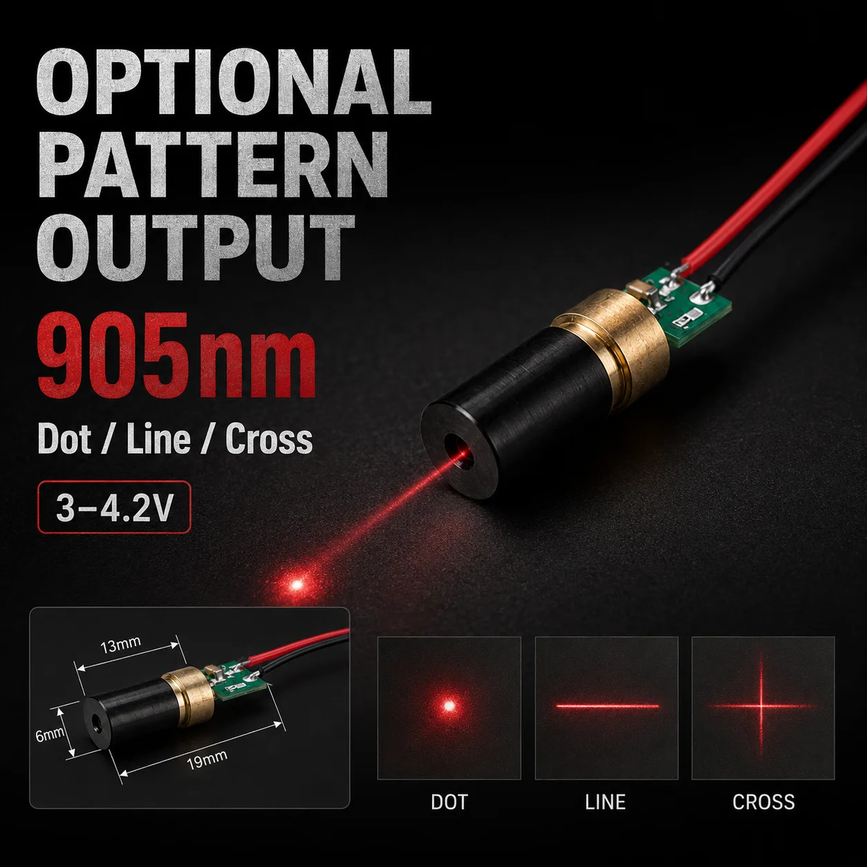ZhonNa 905nm 6 mm Cross Line Dot Laser Head 6x13mm Mini LD Module 3-4.2V for Stage Lighting Effects Commercial Light Accessories