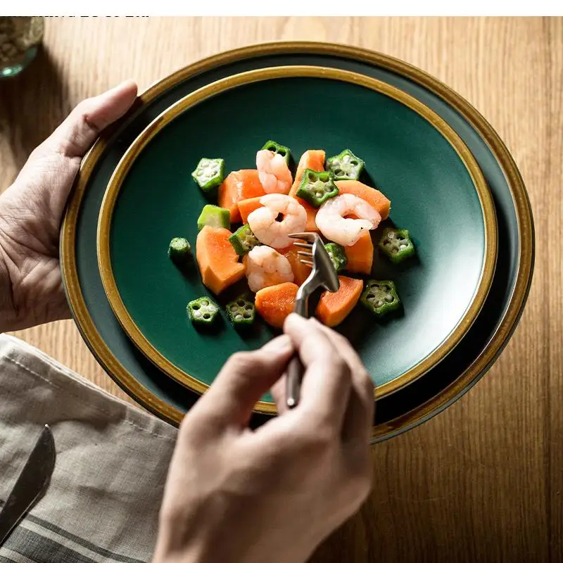

Nordic Ceramic Steak Plate Western Dinner Household Phnom Penh Tray Round Tableware Supplies