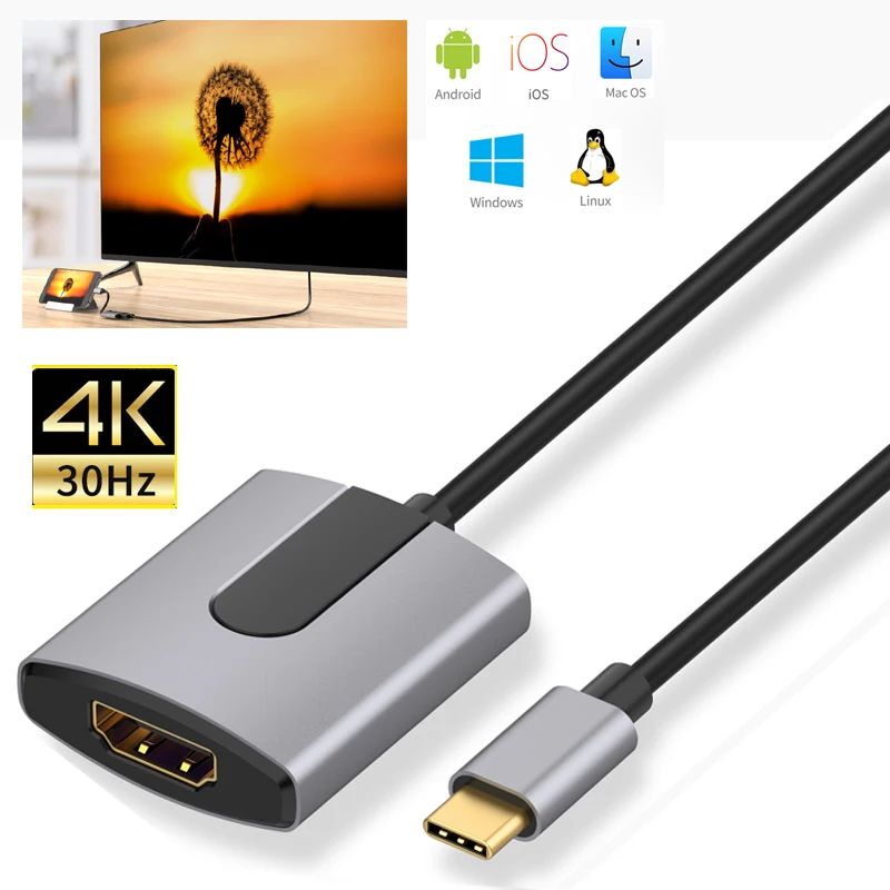 Type-c converter Type-C To HDMI  USB 3.0 adapter 4K@30Hz plug and play USB 3.0 audio Video capture card Screen Sharing for TV