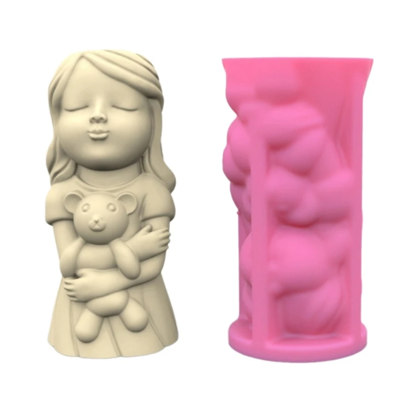 YUYU Flowerpot Mold Silicone Pencil Holder Mould Bear Girl Silicone Material