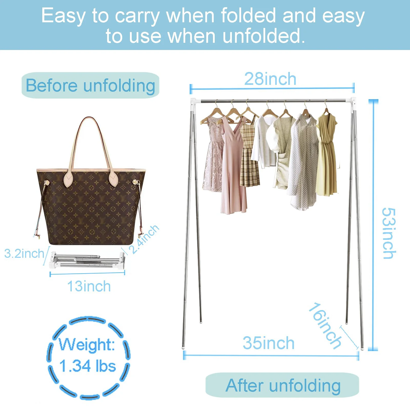 

White Compact Portable Single Pole Storage Supplies Independent Mini Clothes Hanger Metal Clothing Rack