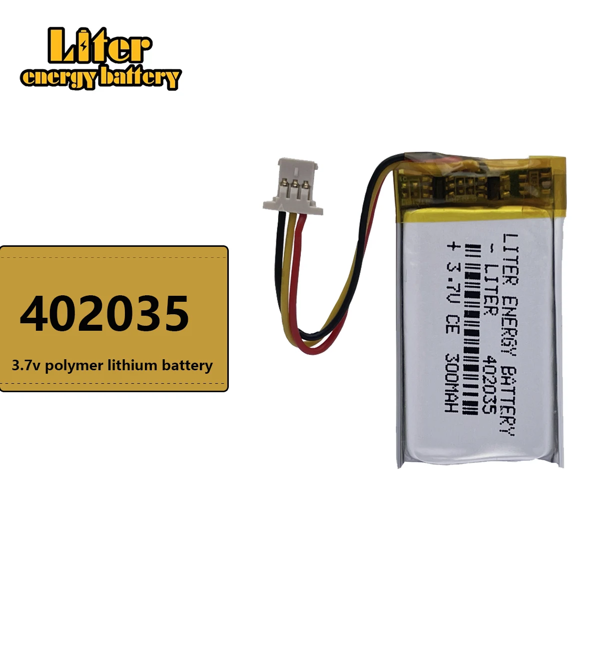 Batterie au lithium aste en polymère, enregistreur de voiture DVR, haute température, films, Po, connecteur 3 broches, 1.0mm, 402035 mAh, 300 V, 3.7