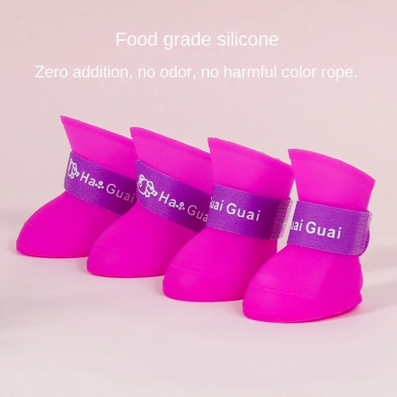 4Pcs Anti-slip Rain Shoes Dog Cat Rubber Boot Dogs Cats Pet Foot Cover Puppy Waterproof Socks Small Medium Dogs Protect The Paw
