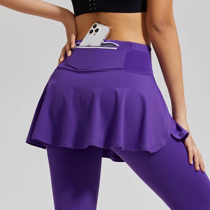 2023 Women High Waist Tennis Pants Running Skirt Legging Gym Fitness Yoga Skort Sports Golf One-piece Leggings With Pockets