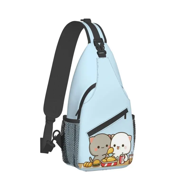 Cool Peach And Goma Mochi Cat Crossbody Sling mochila para hombres, bolso de hombro para el pecho para viajar