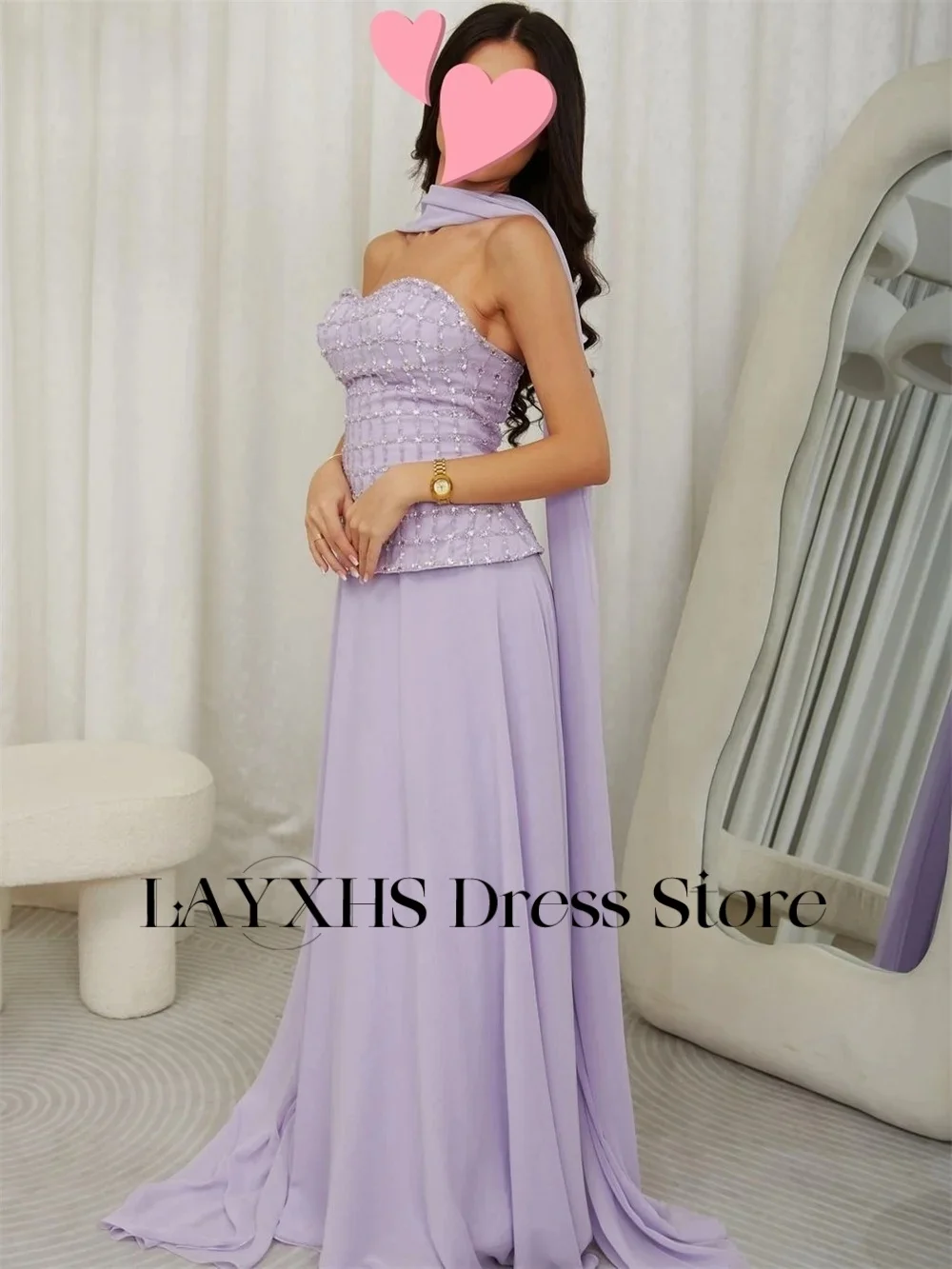 LAYXHS Elegante lila herzförmige Abendkleider, abnehmbarer Schal, A-Linie, bodenlang, Ballkleider, maßgeschneidert, فستان • Daug Menn Diego