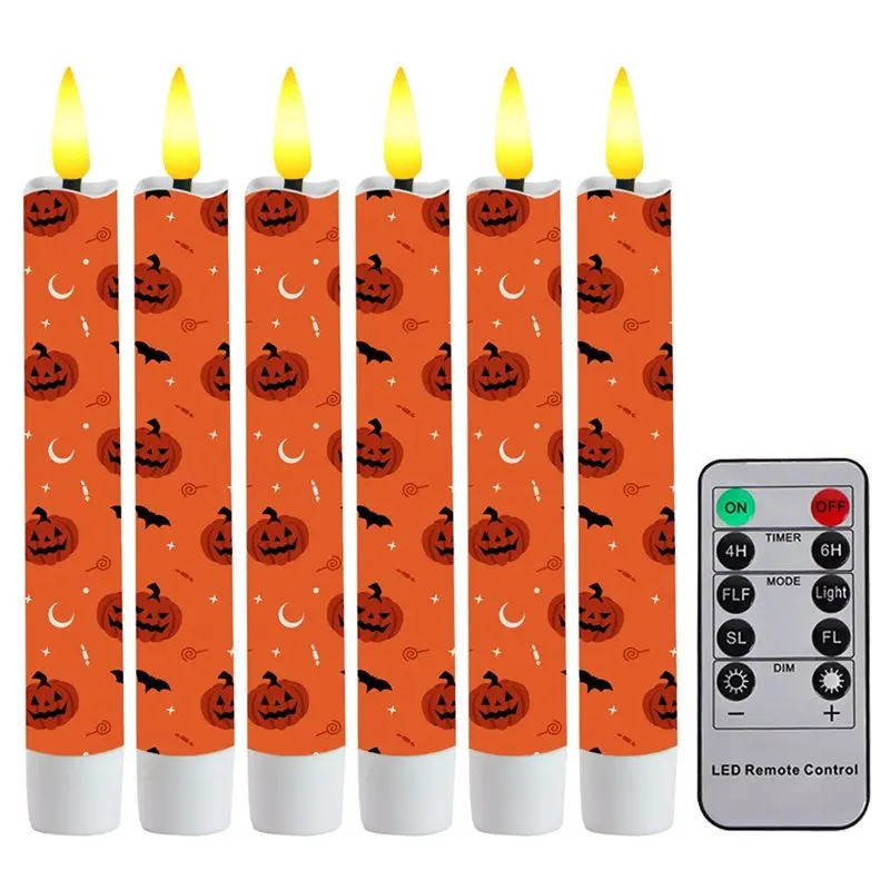 JHD Flameless Halloween LED Taper Candles 6 Pcs For Haunted For Table Centerpieces For Tables& Mantel Decoration